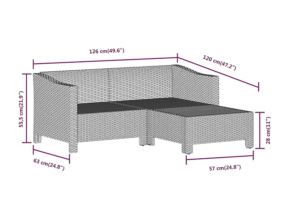 Set de muebles de jardín 3 pzas y cojines ratán sintético gris