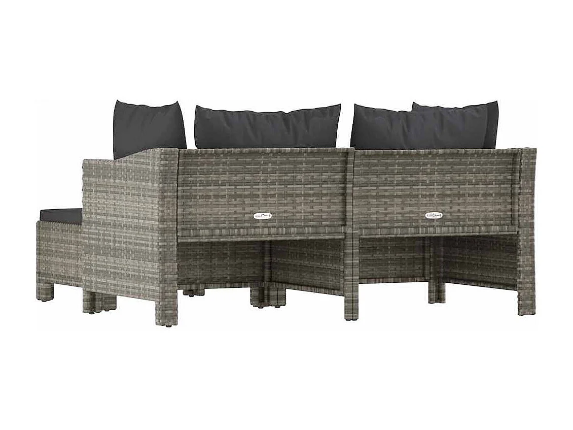 Salon de jardin 3 pcs avec coussins Gris Résine tressée