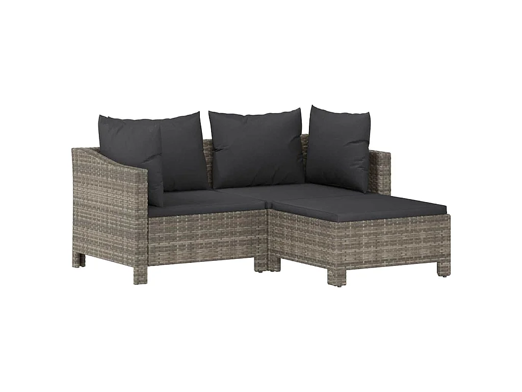 Set Divani da Giardino 3 pz con Cuscini in Polyrattan Grigio