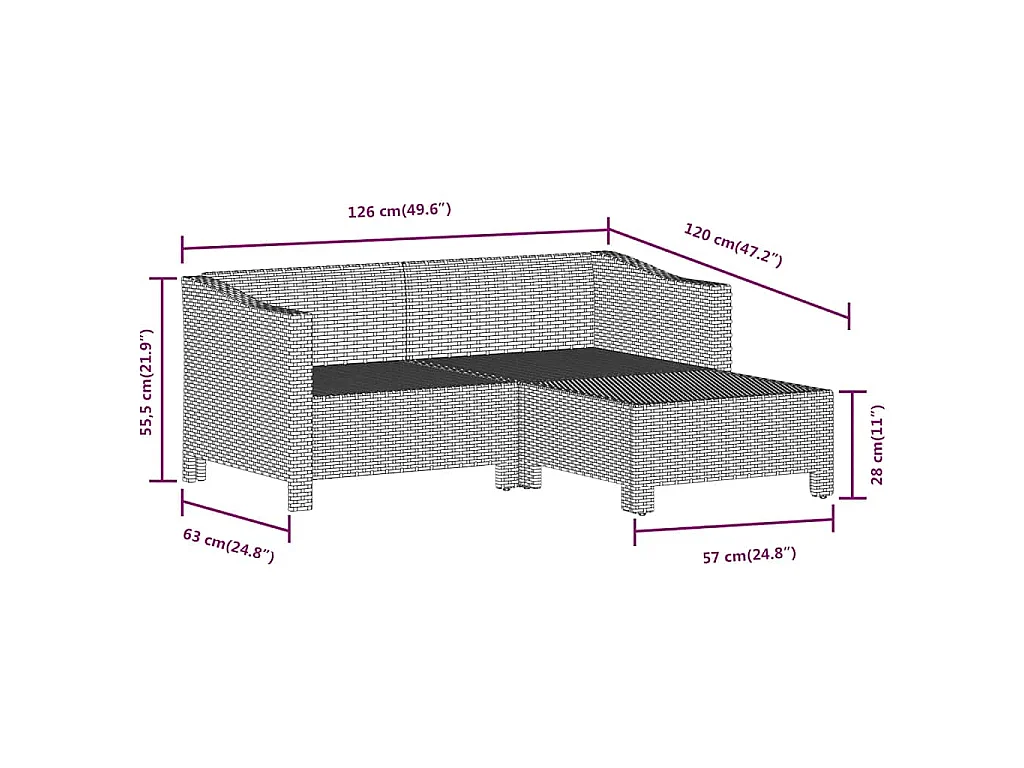Set Divani da Giardino 3 pz con Cuscini in Polyrattan Grigio
