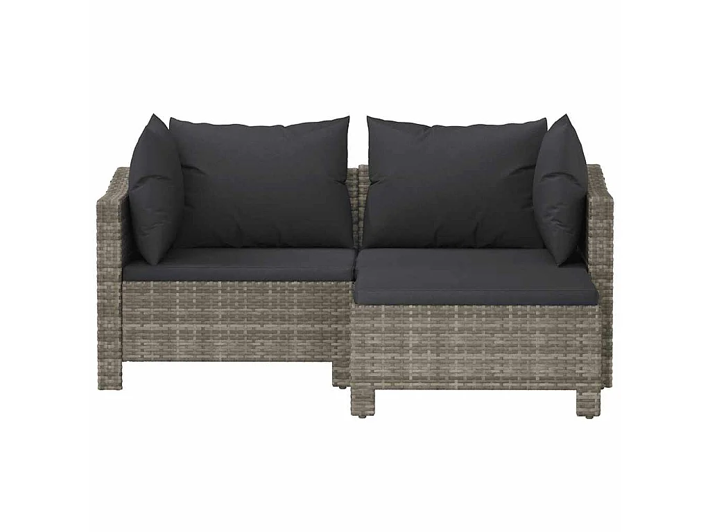 Set Divani da Giardino 3 pz con Cuscini in Polyrattan Grigio