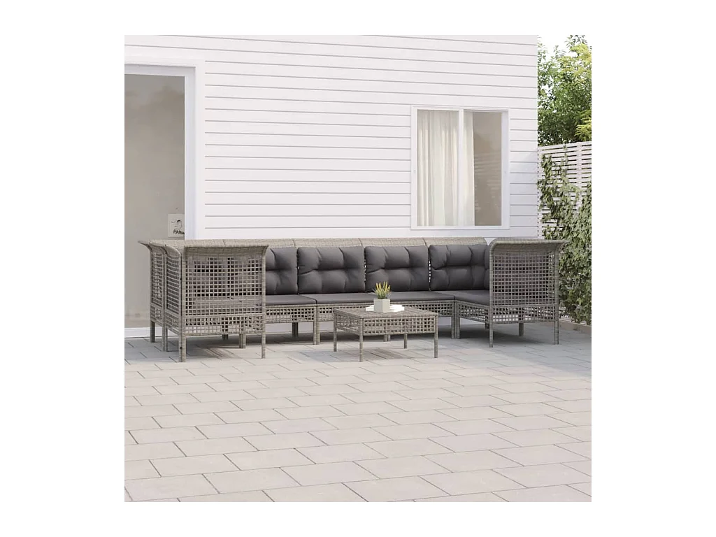 Set Divani da Giardino 8 pz con Cuscini in Polyrattan Grigio