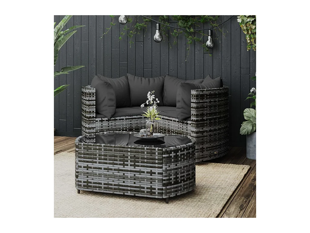 4-delige Loungeset met kussens poly rattan grijs