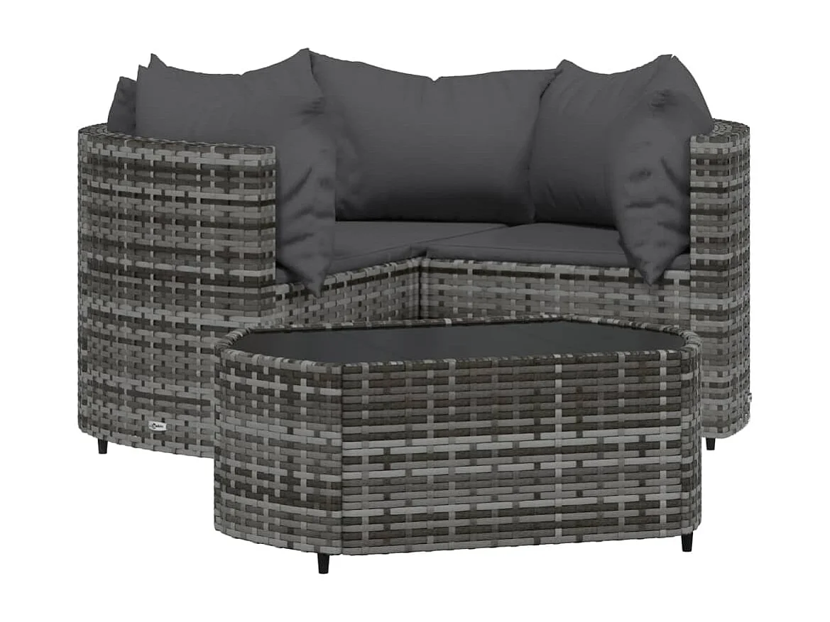 Salon de jardin 4 pcs avec coussins Gris Résine tressée