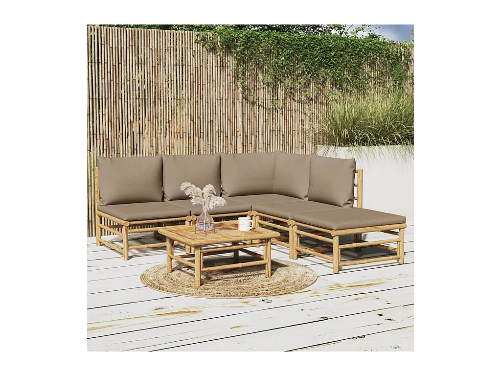Set Salotto da Giardino 6pz con Cuscini Tortora Bambù
