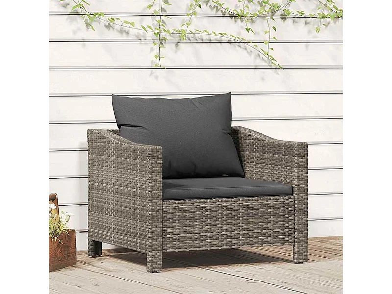 Poltrona da Giardino con Cuscino Grigio in Polyrattan