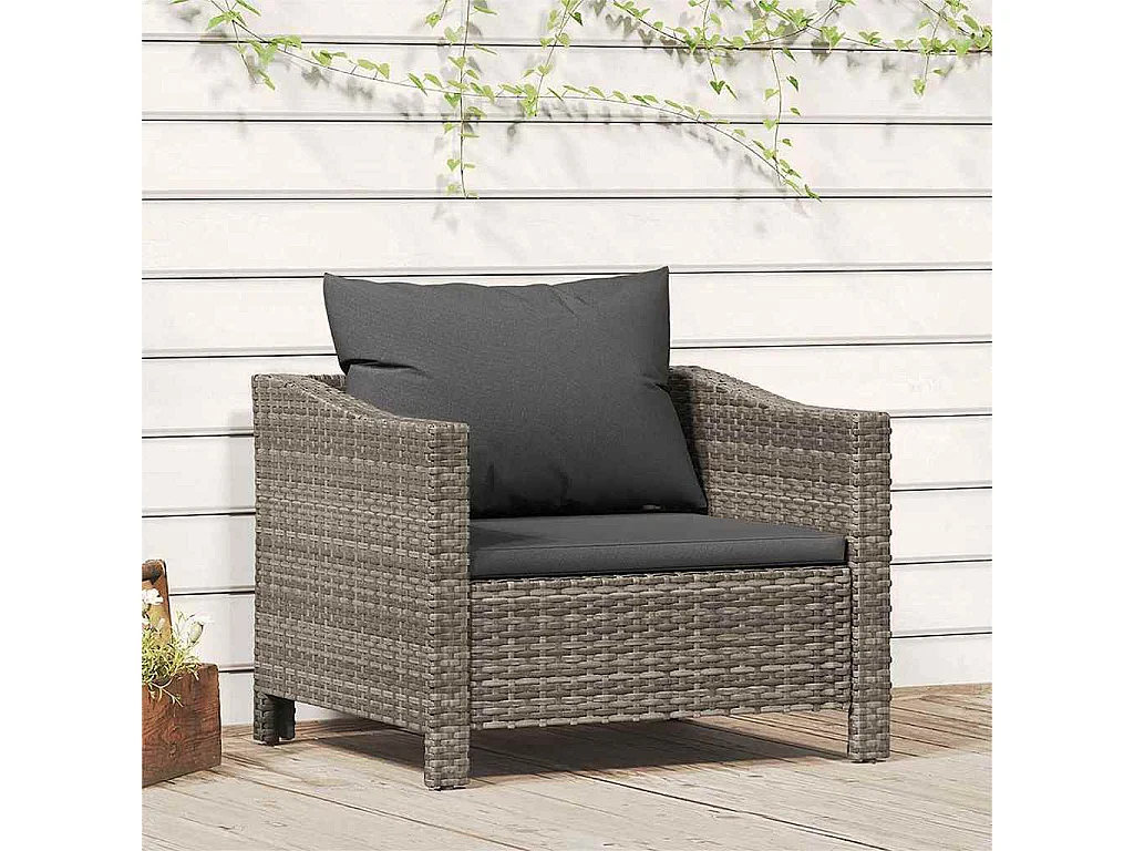Gartensessel mit Kissen Grau Poly Rattan