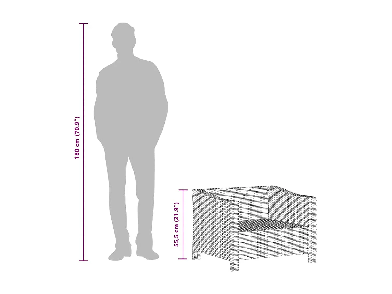 Gartensessel mit Kissen Grau Poly Rattan