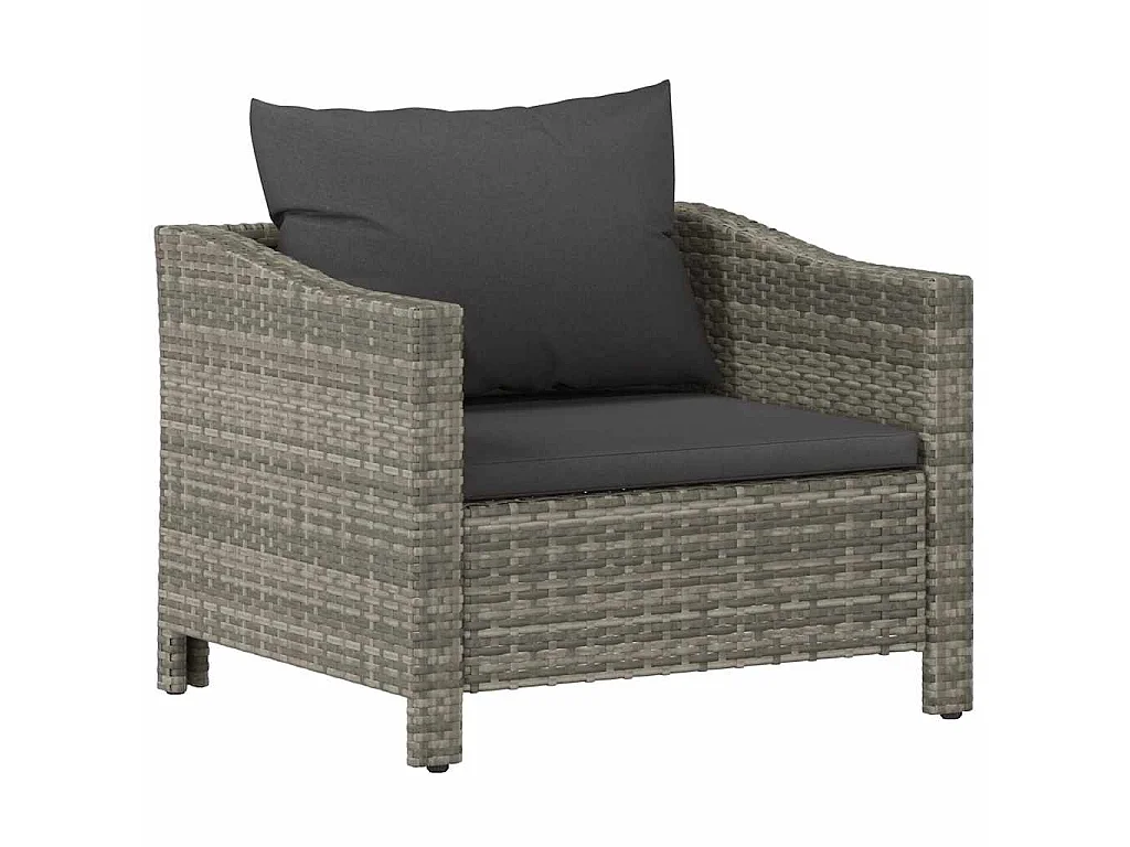 Poltrona da giardino con cuscino grigio in polyrattan