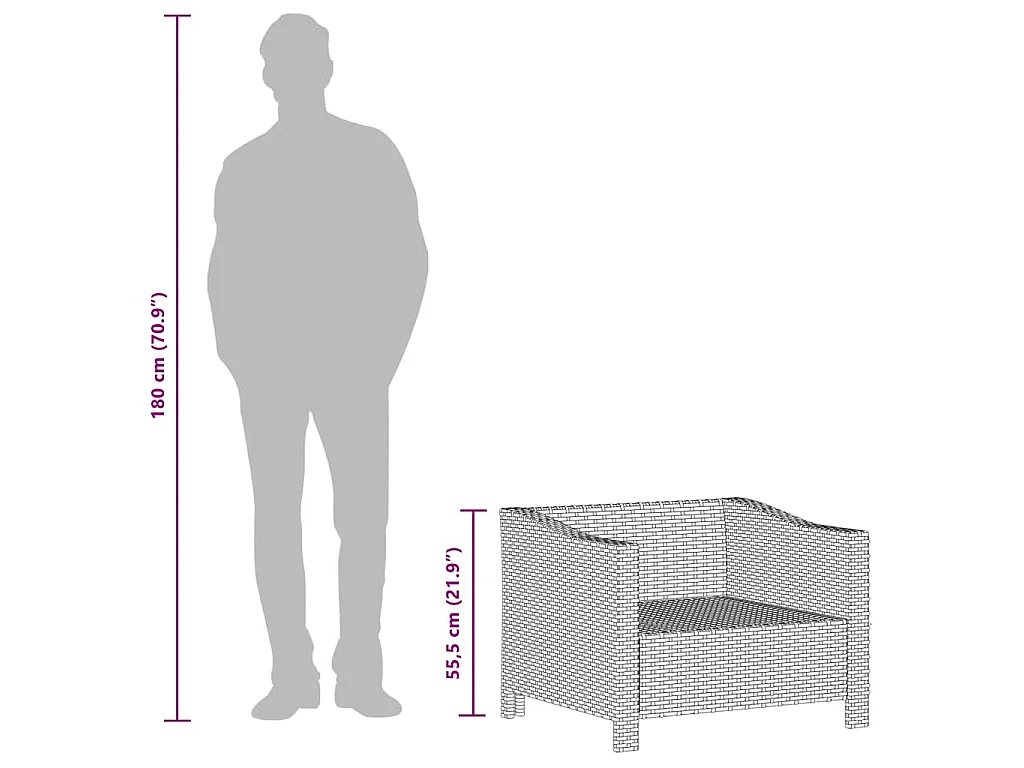 Poltrona da giardino con cuscino grigio in polyrattan