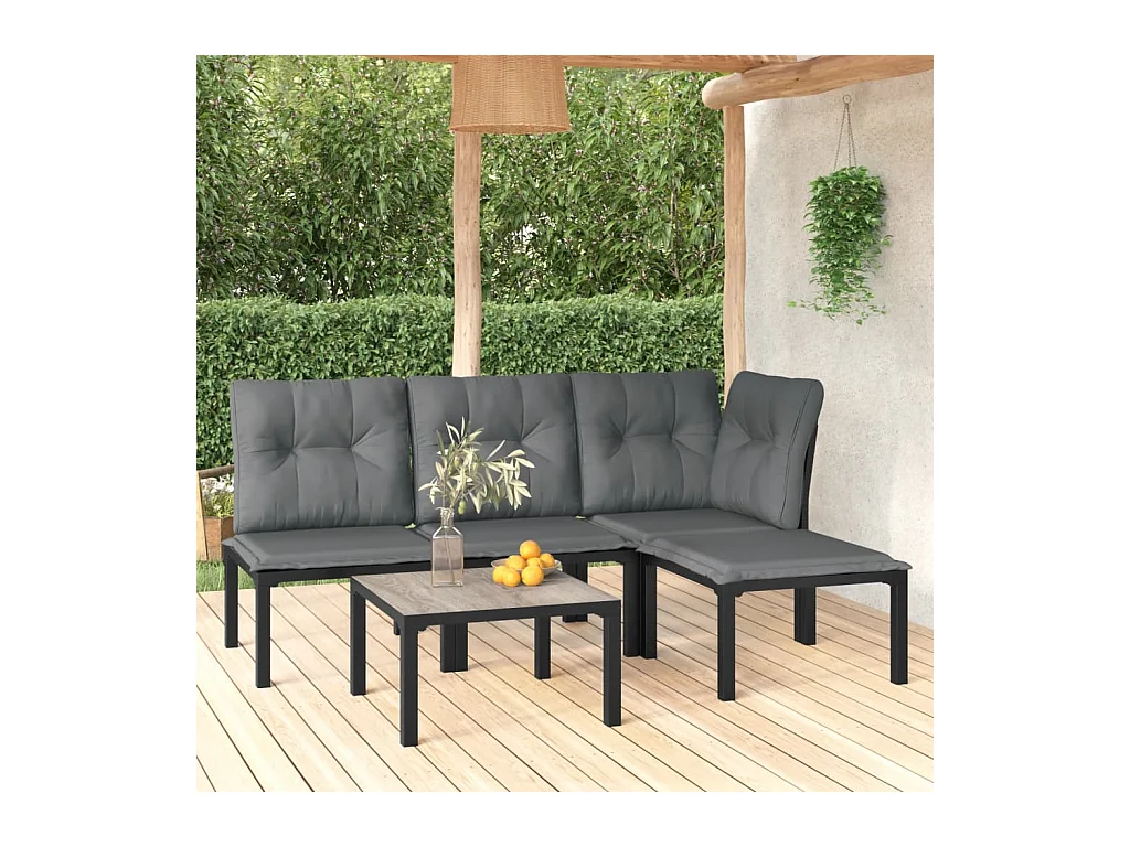 Salon de jardin 5 pcs noir et gris résine tressée