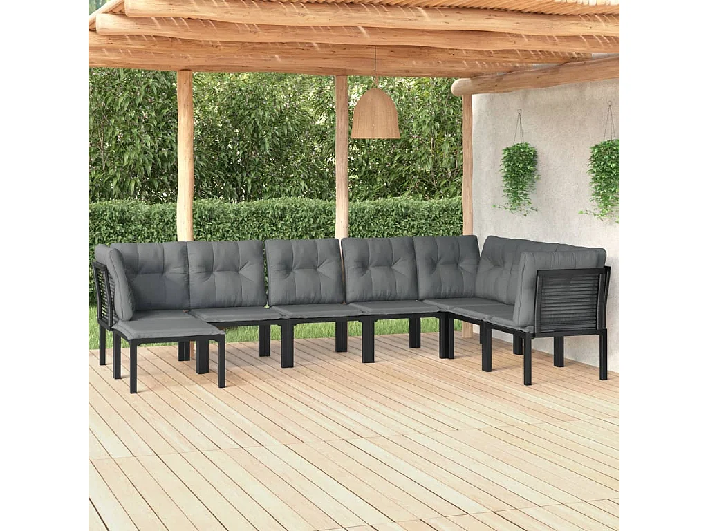 Salon de jardin 8 pcs noir et gris résine tressée