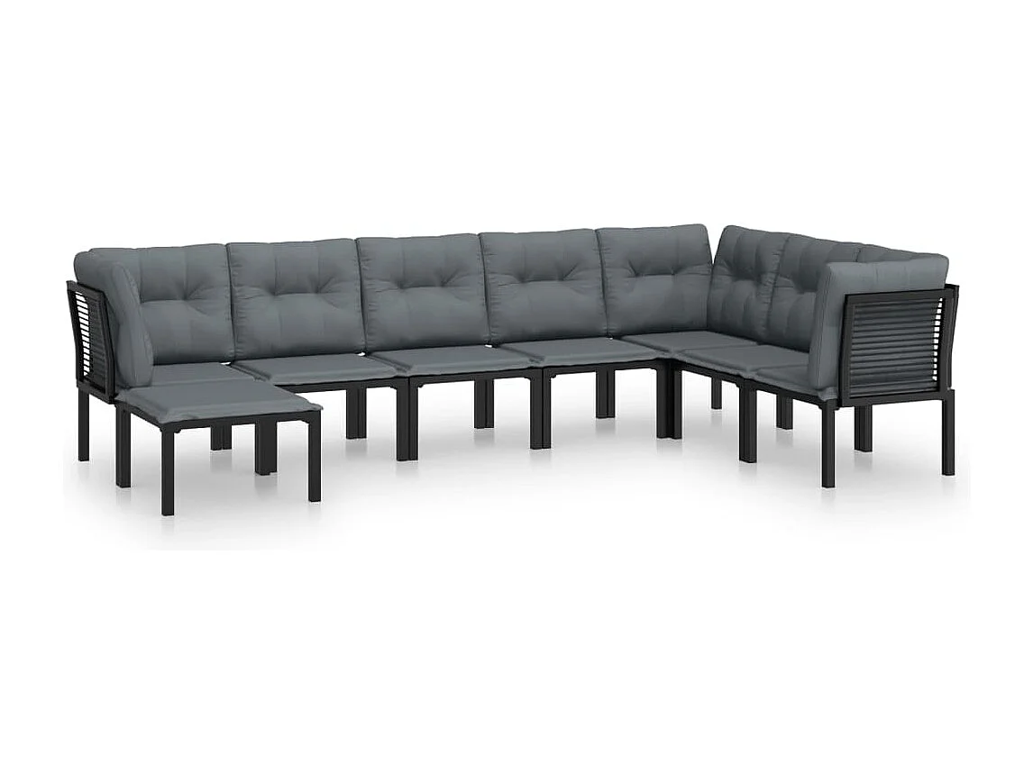 Salon de jardin 8 pcs noir et gris résine tressée