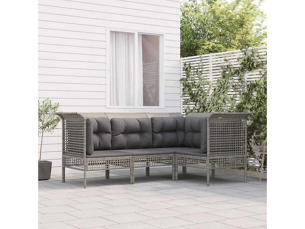 4-delige Loungeset met kussens poly rattan grijs