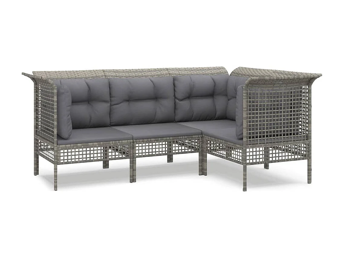 4-delige Loungeset met kussens poly rattan grijs