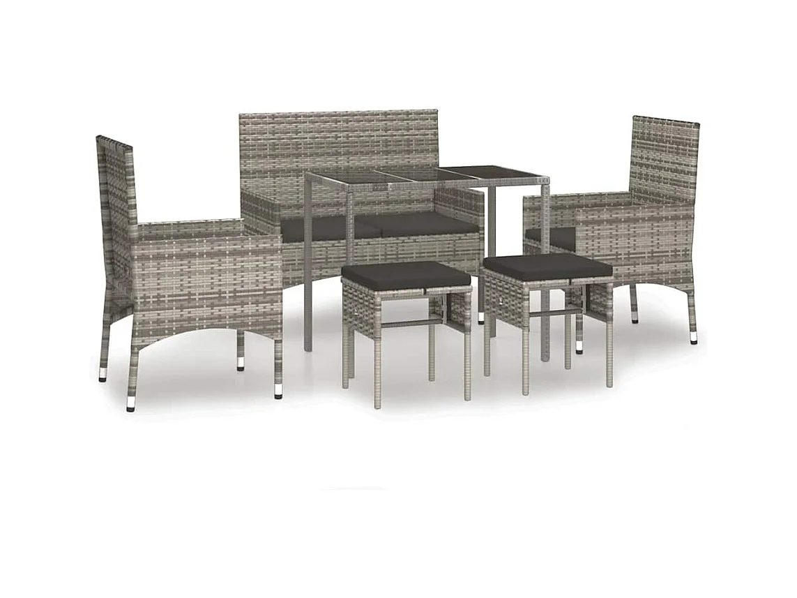 6-tlg. Garten-Lounge-Set mit Kissen Grau Poly Rattan