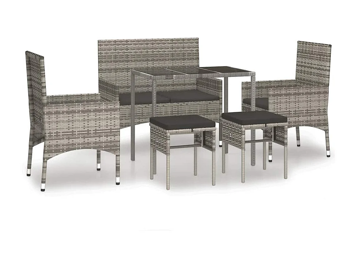 Salon de jardin 6 pcs avec coussins Gris Résine tressée