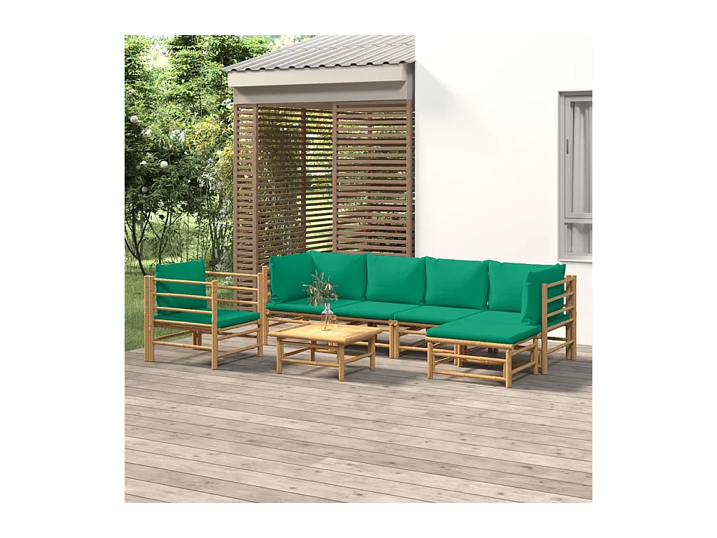 Set Salotto da Giardino 7pz con Cuscini Verdi Bambù