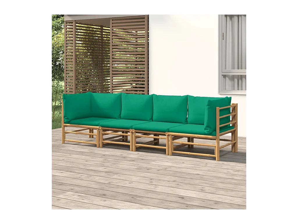Set Salotto da Giardino 4pz con Cuscini Verdi Bambù