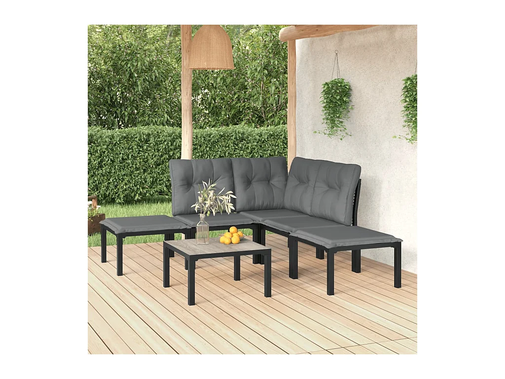 Salon de jardin 6 pcs noir et gris résine tressée