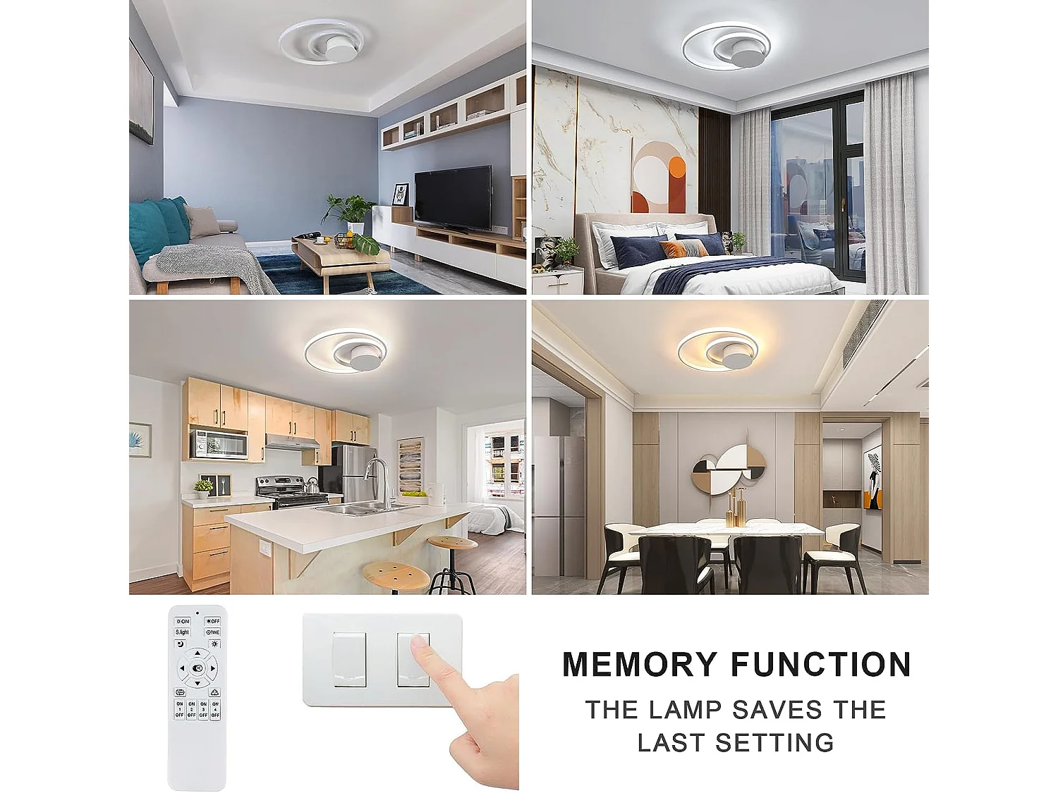 Plafonnier led dimmable 30w moderne cercle anneaux, blanc, 40+25cm, 3000k-6000k, avec télécommande