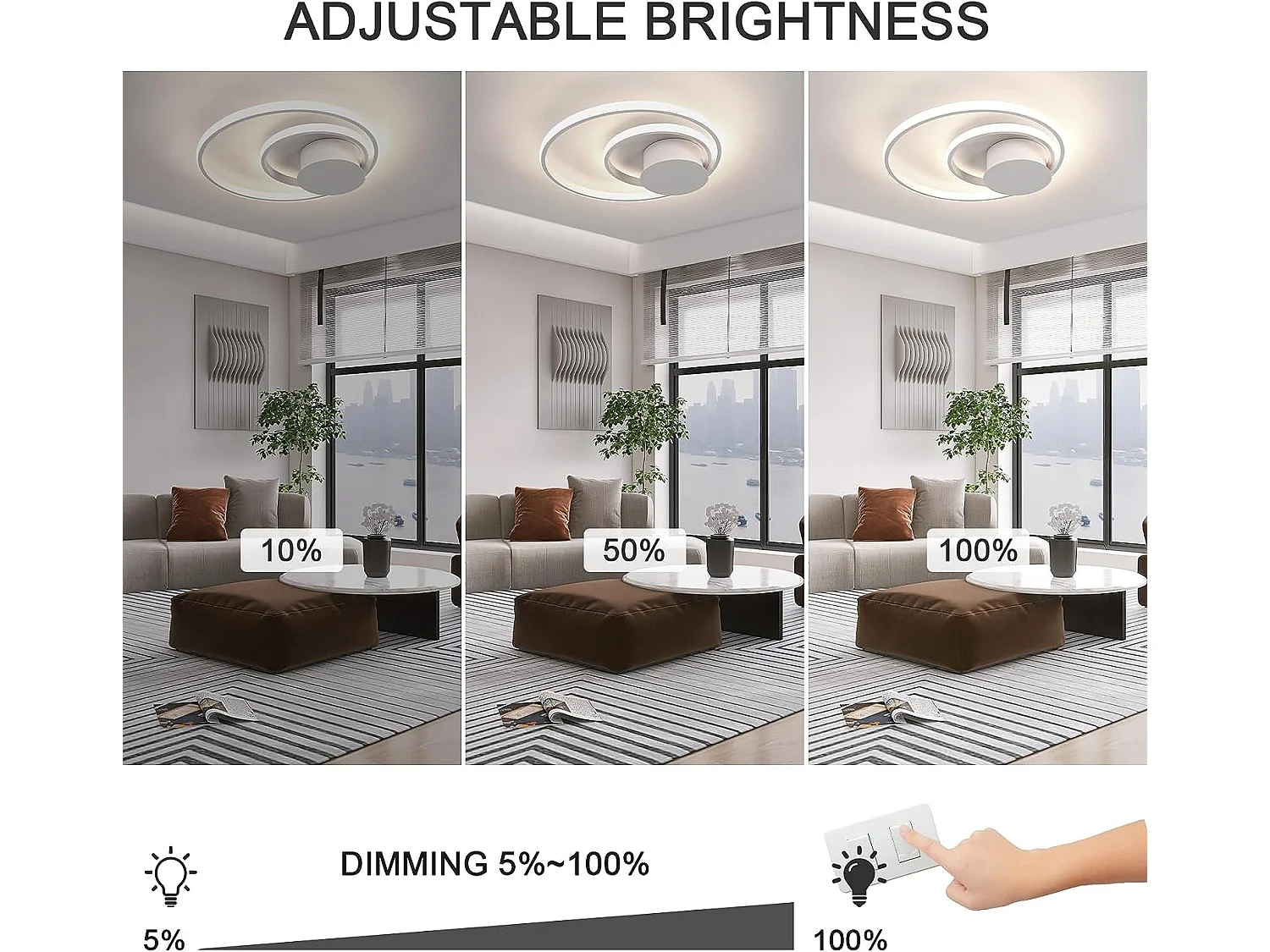 Plafonnier led dimmable 30w moderne cercle anneaux, blanc, 40+25cm, 3000k-6000k, avec télécommande