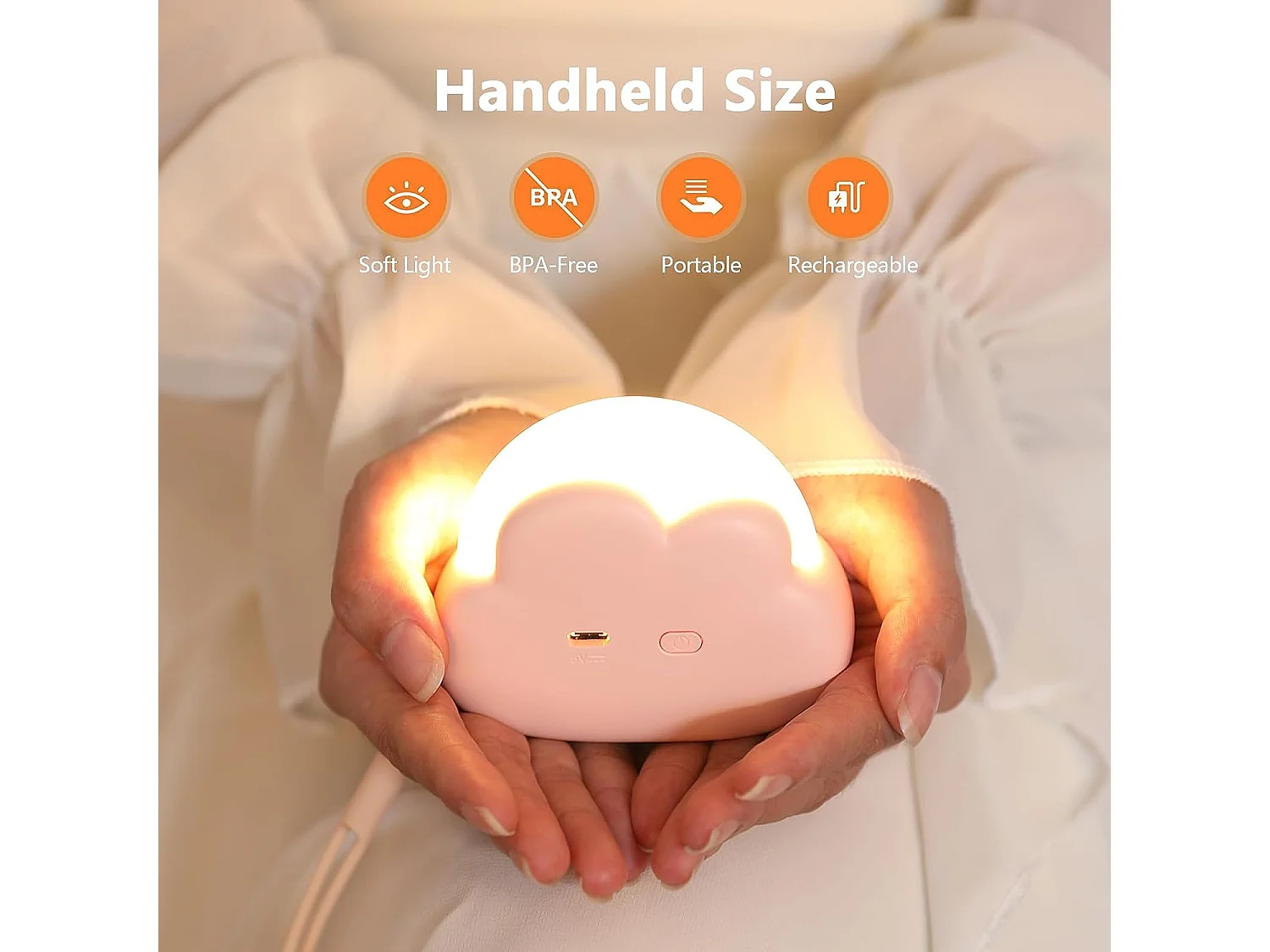 Veilleuse enfant avec fonction de gradation bouton, 94.2*78.6*36mm, rechargeable usb