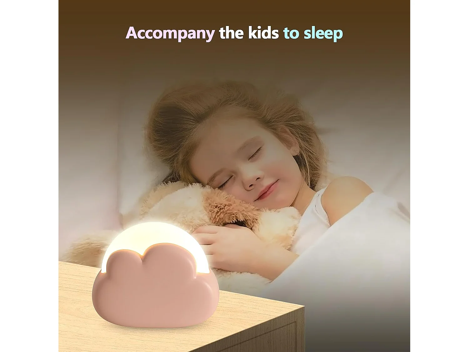 Veilleuse enfant avec fonction de gradation bouton, 94.2*78.6*36mm, rechargeable usb