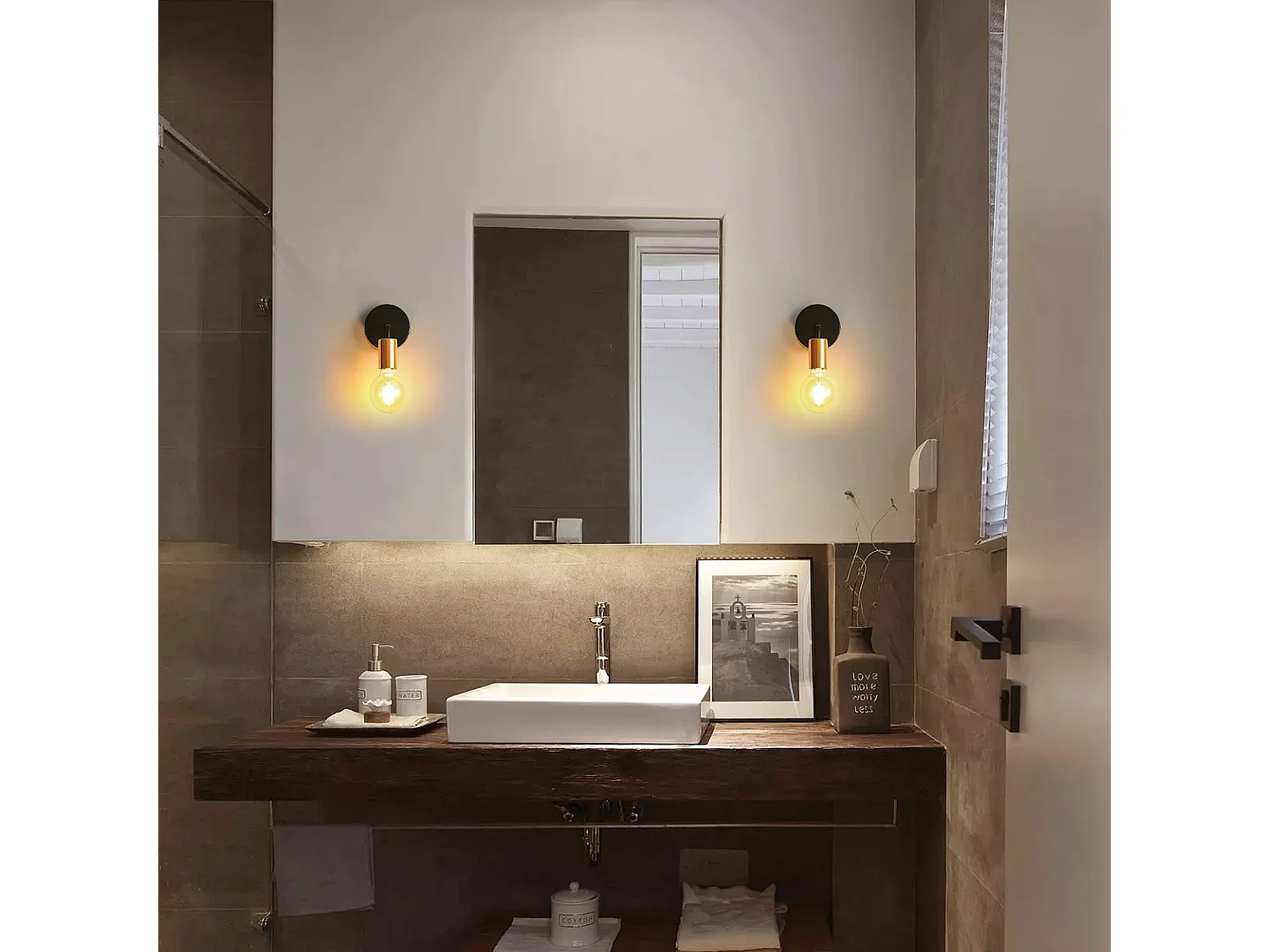 2 pcs mini applique murale industrielle,  8 * 8 * 10 CM, en fer forgé, noir et or