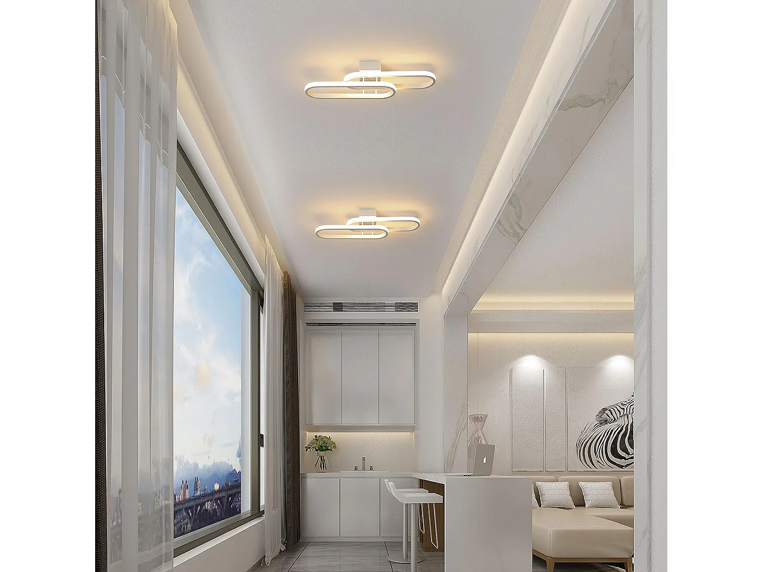 Luz del techo LED 32W 3600LM moderno, blanco, 50.5*17*8cm, en acrílico, luz blanca cálida