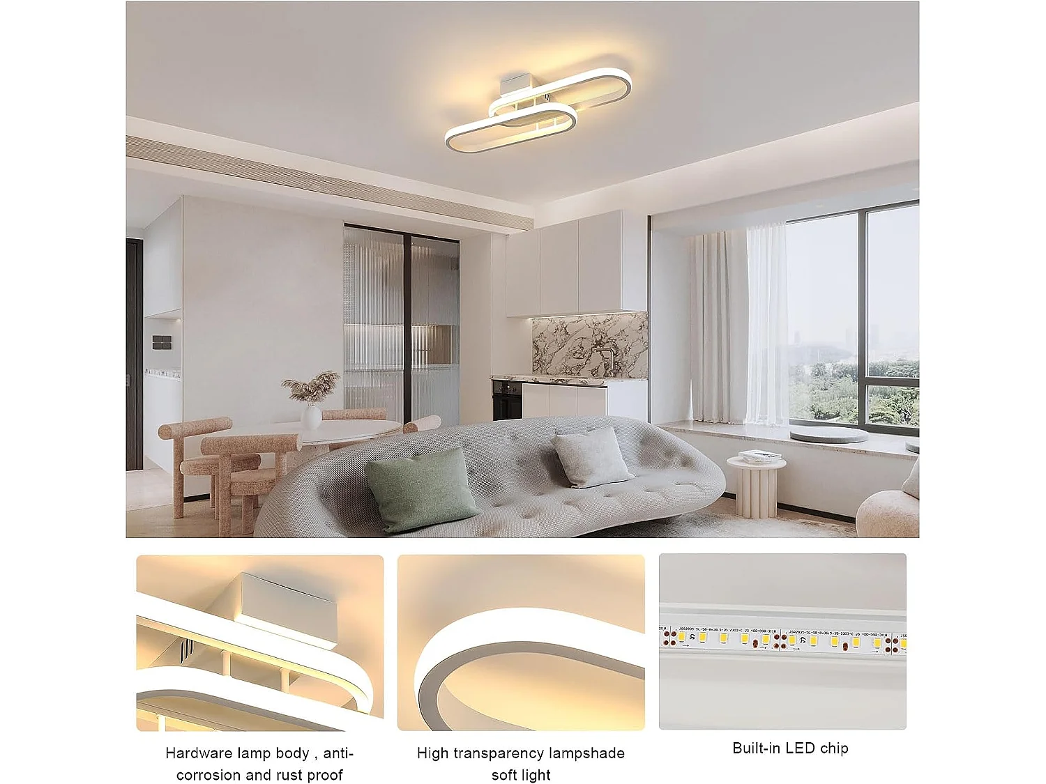 Luz del techo LED 32W 3600LM moderno, blanco, 50.5*17*8cm, en acrílico, luz blanca cálida