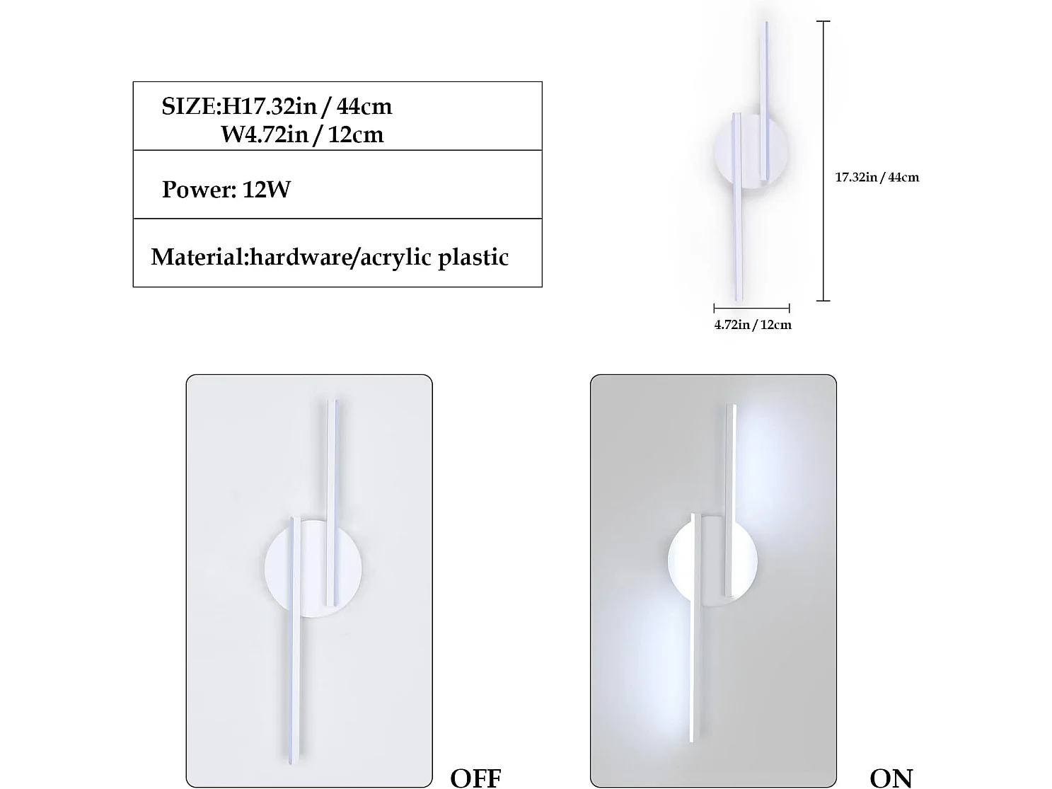 Applique murale led intérieur moderne, 45*12cm, blanc,16W pour salon couloir, lumière blanc froid