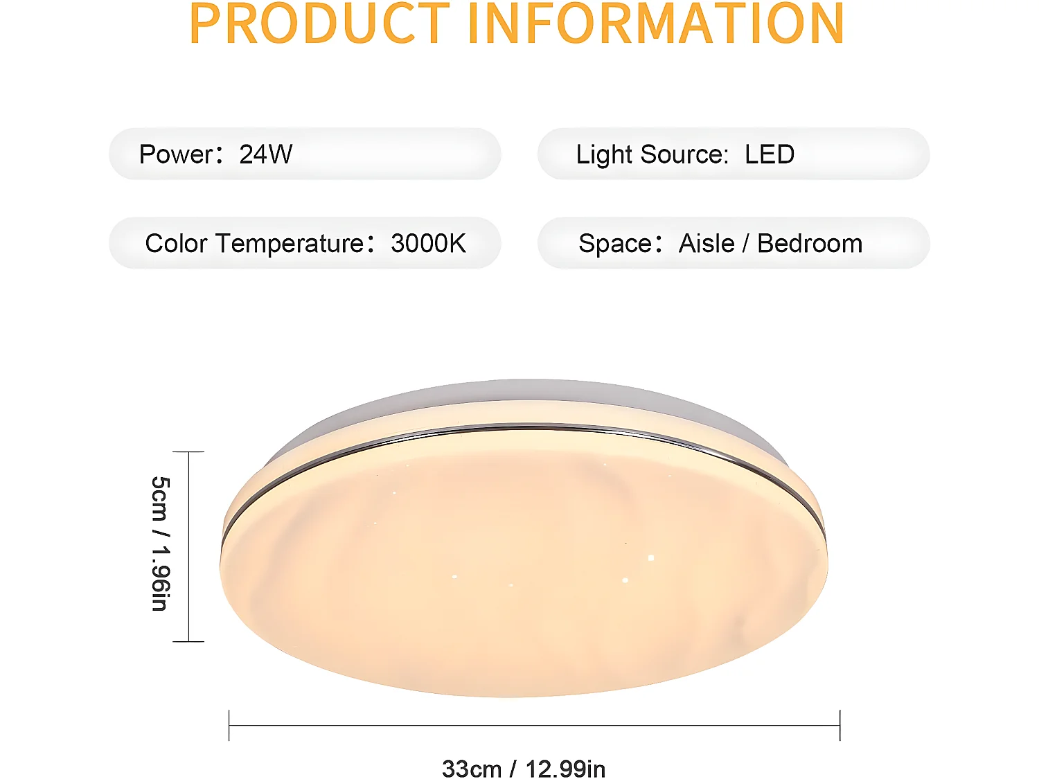 Plafonnier led étoilé, 24w,  33 * 33 * 5 CM, pour chambre enfant lumiere chaude