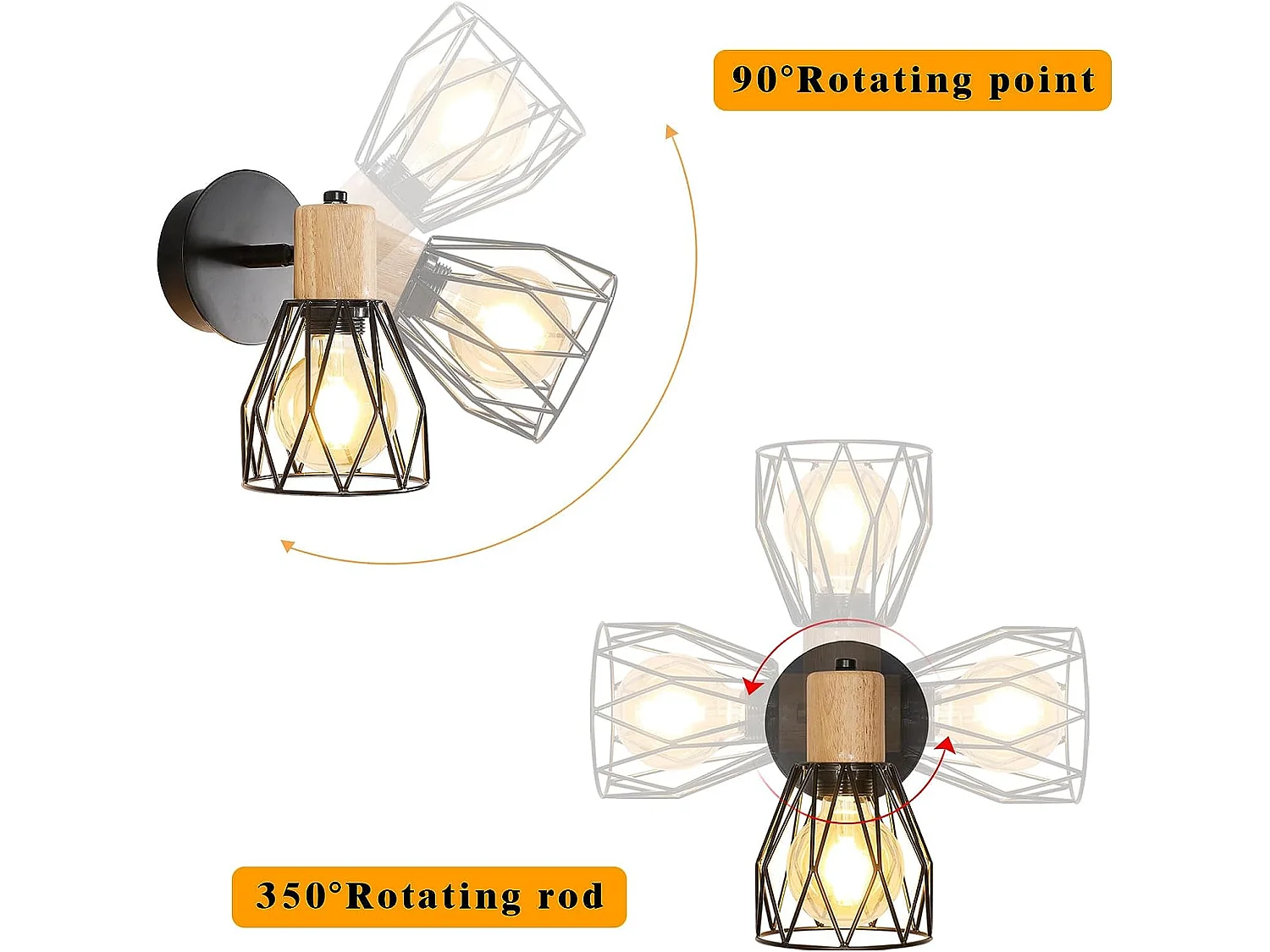 2 pièces applique murale intérieur bois vintage lampe murale e27 base pour chambre à couch