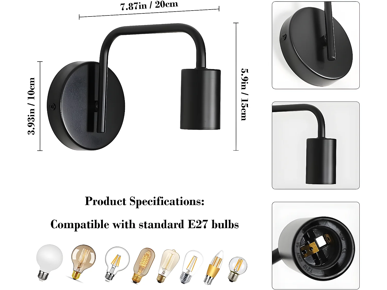 2 pièces applique murale intérieur vintage lampe murale e27 base pour chambre à coucher co