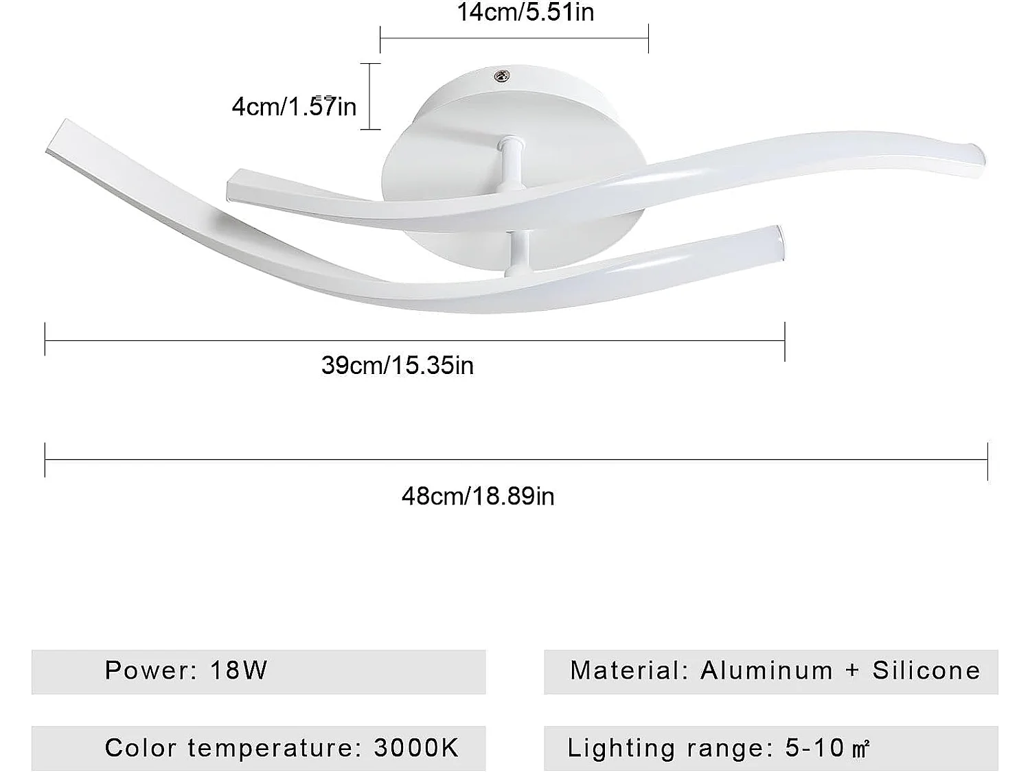 Plafonnier led 18w design moderne, 52*14*10Cm, blanc chaud 3000k forme de ligne