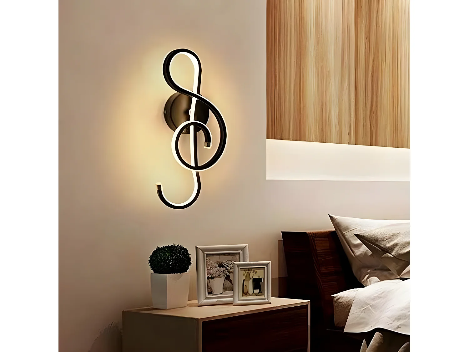 Applique murale led créatif moderne, noir, 36 * 15.5 * 7.5 CM intérieur, note de musique forme, 22w