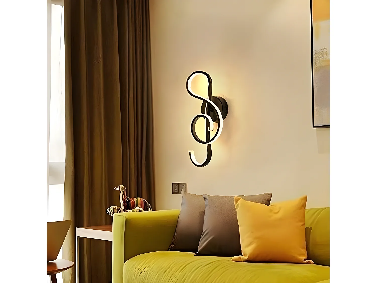 Applique murale led créatif moderne, noir, 36 * 15.5 * 7.5 CM intérieur, note de musique forme, 22w