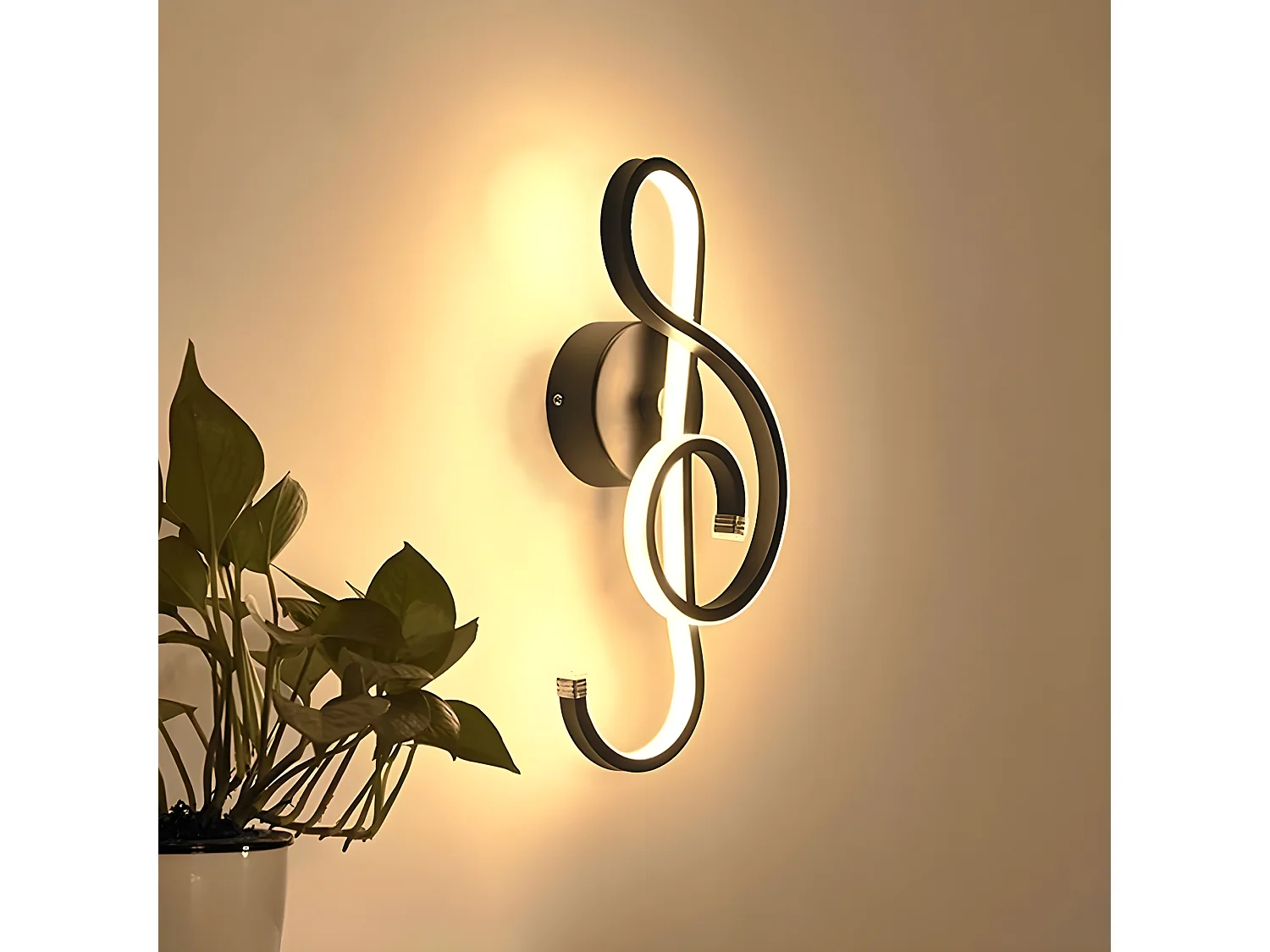 Applique murale led créatif moderne, noir, 36 * 15.5 * 7.5 CM intérieur, note de musique forme, 22w