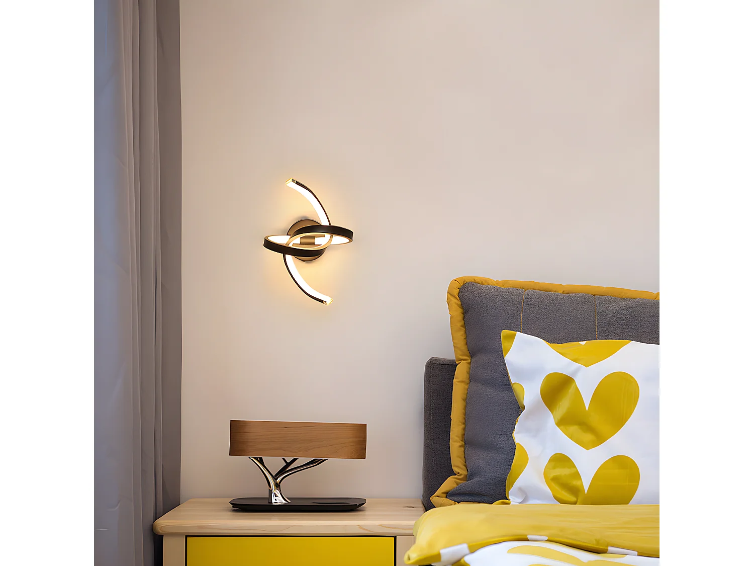 Applique murale interieur courbe moderne, noir, 27*17cm, 20w, en metal