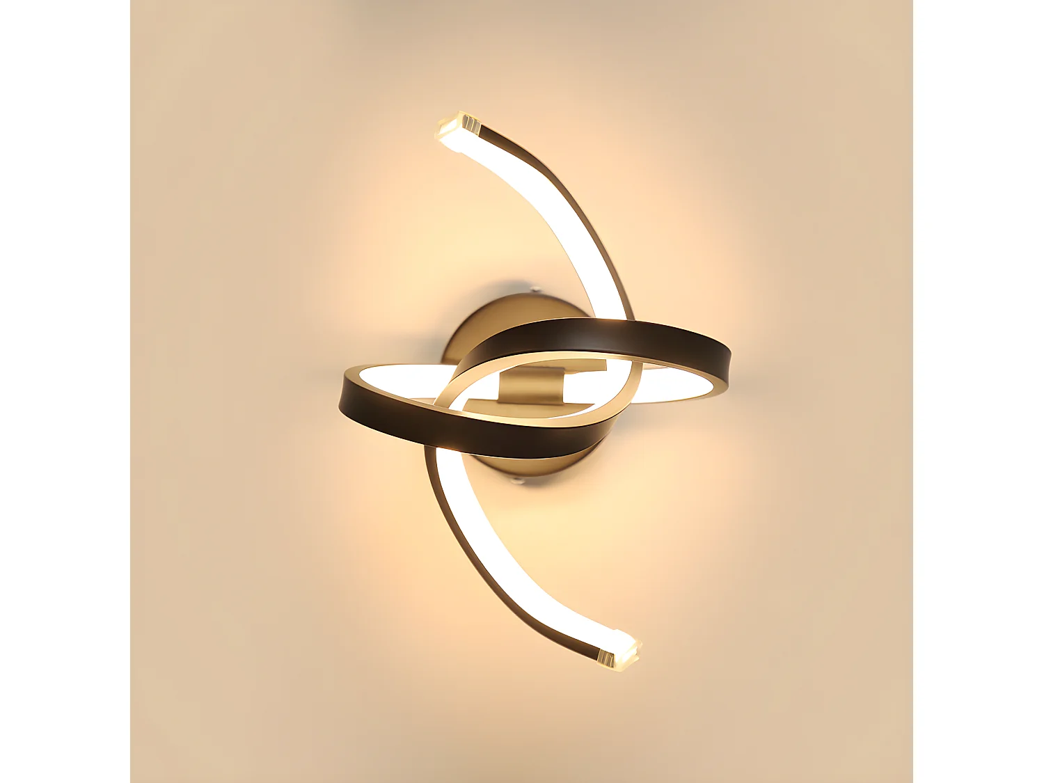 Applique murale interieur courbe moderne, noir, 27*17cm, 20w, en metal