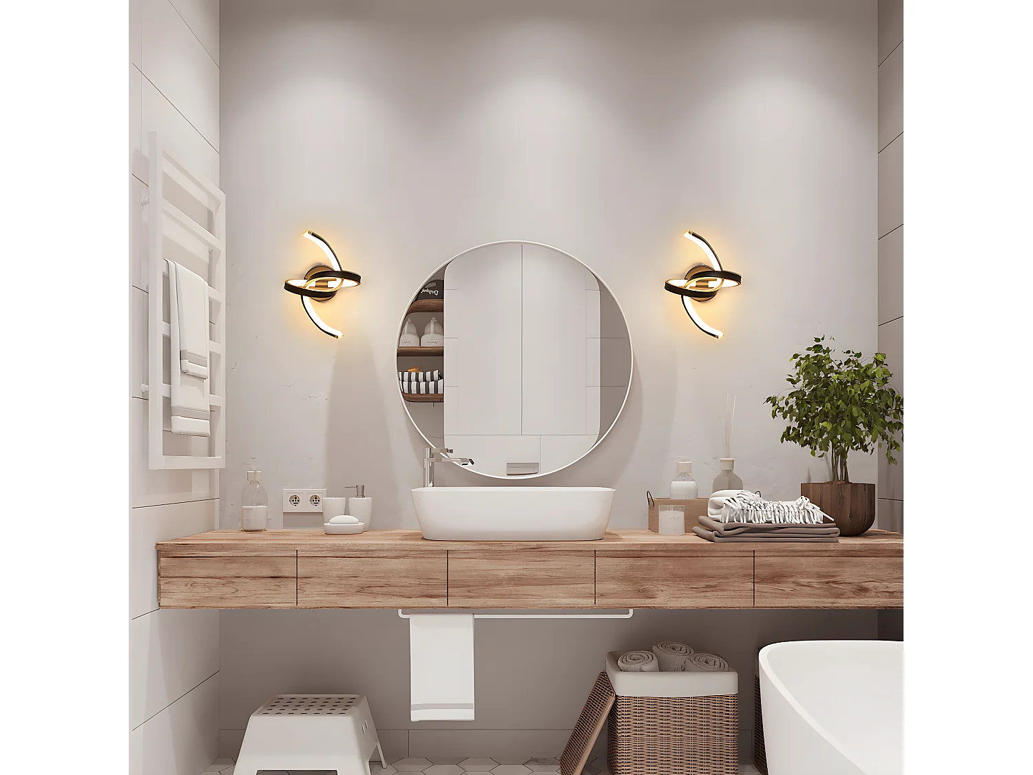 Applique murale interieur courbe moderne, noir, 27*17cm, 20w, en metal