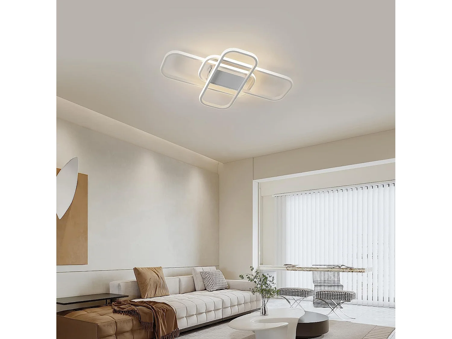 Plafonnier led moderne rectangulaire dimmable, 55*35*7cm, blanc, 44w, avec télécommande