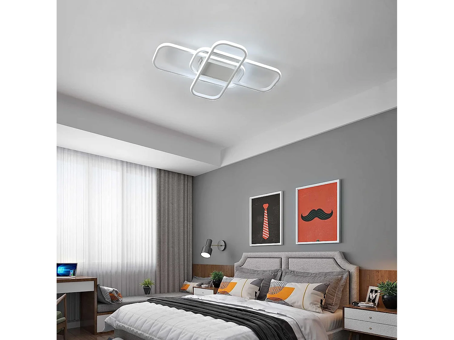 Plafonnier led moderne rectangulaire dimmable, 55*35*7cm, blanc, 44w, avec télécommande