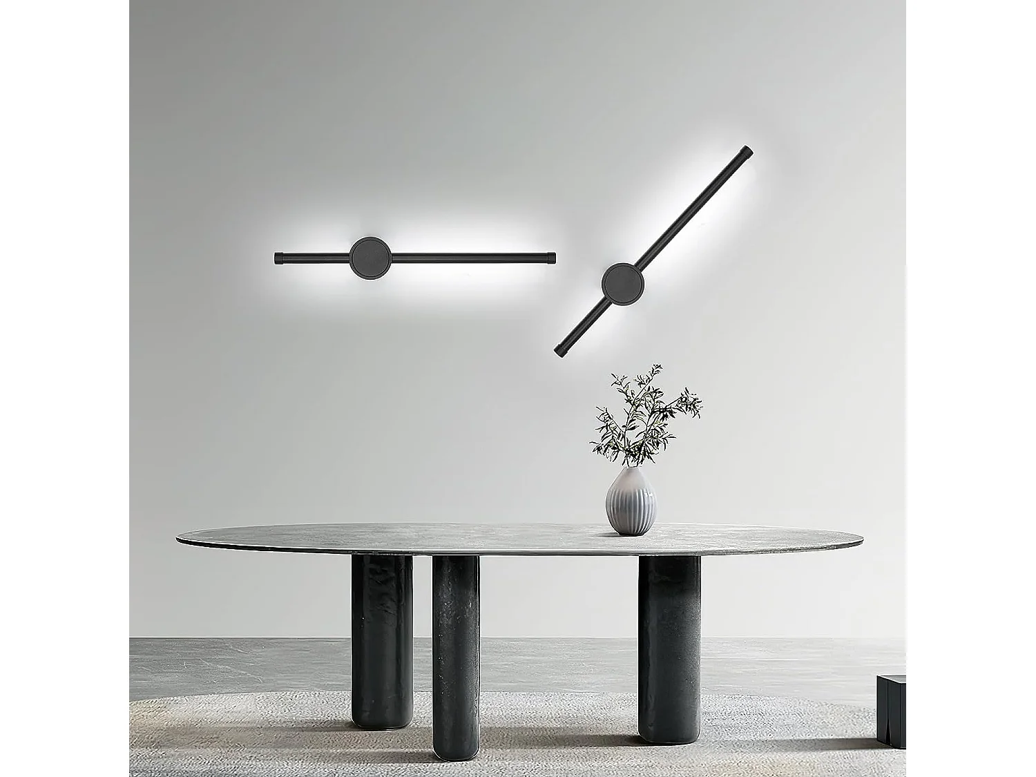 Applique murale intérieur led, 40cm, noir, 8W, 360° rotative 6500k blanc froid