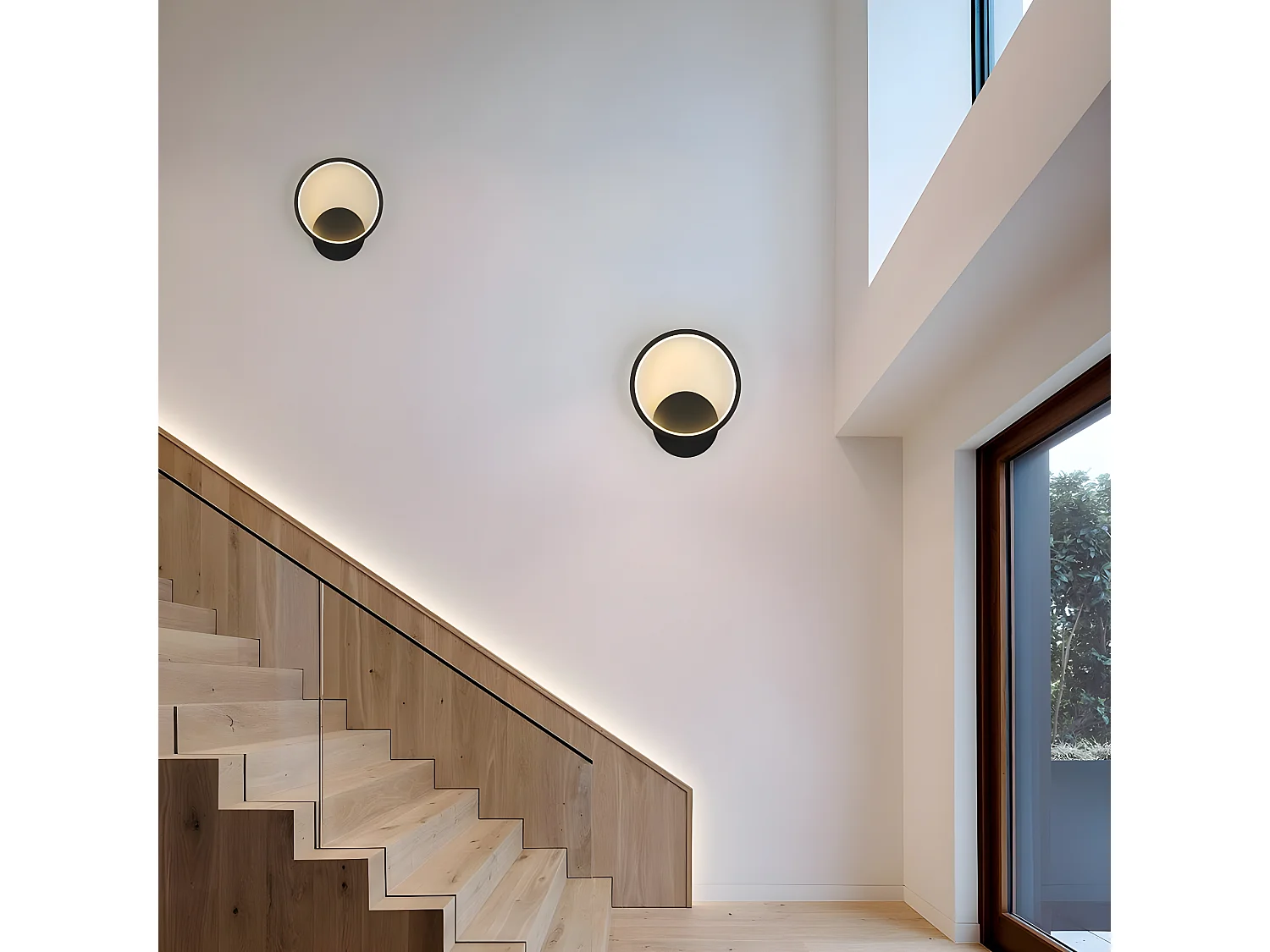 Applique murale led interieur ronde,  noir, 23 * 20 * 5.5 CM, blanc chaud en metal acrylique 12w