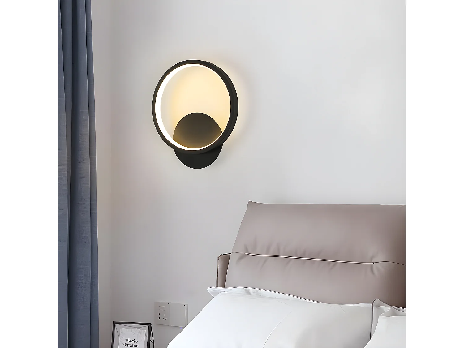 Applique murale led interieur ronde,  noir, 23 * 20 * 5.5 CM, blanc chaud en metal acrylique 12w