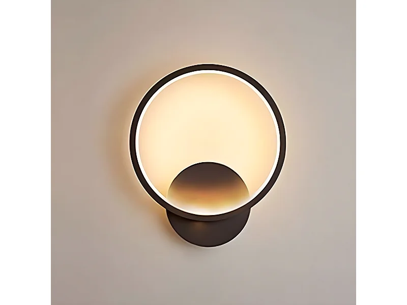 Applique murale led interieur ronde,  noir, 23 * 20 * 5.5 CM, blanc chaud en metal acrylique 12w