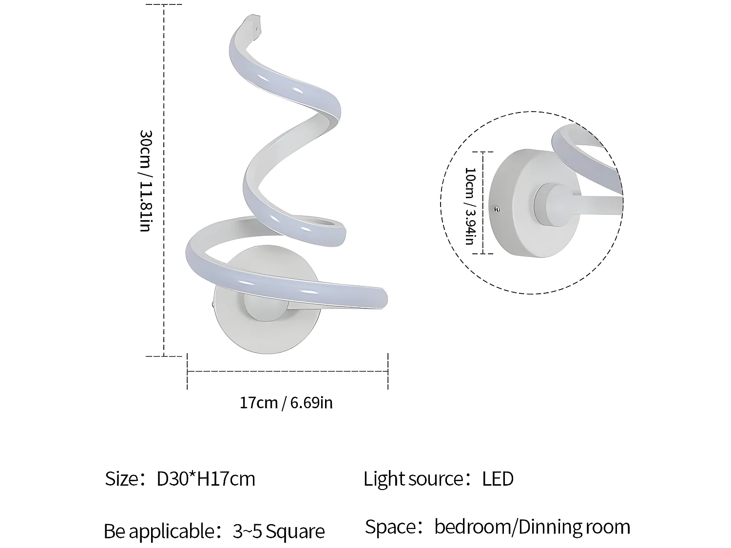 Luz de pared interior LED, 30*15 cm, blanco, 24w 1900lm creatividad minimalista moderna