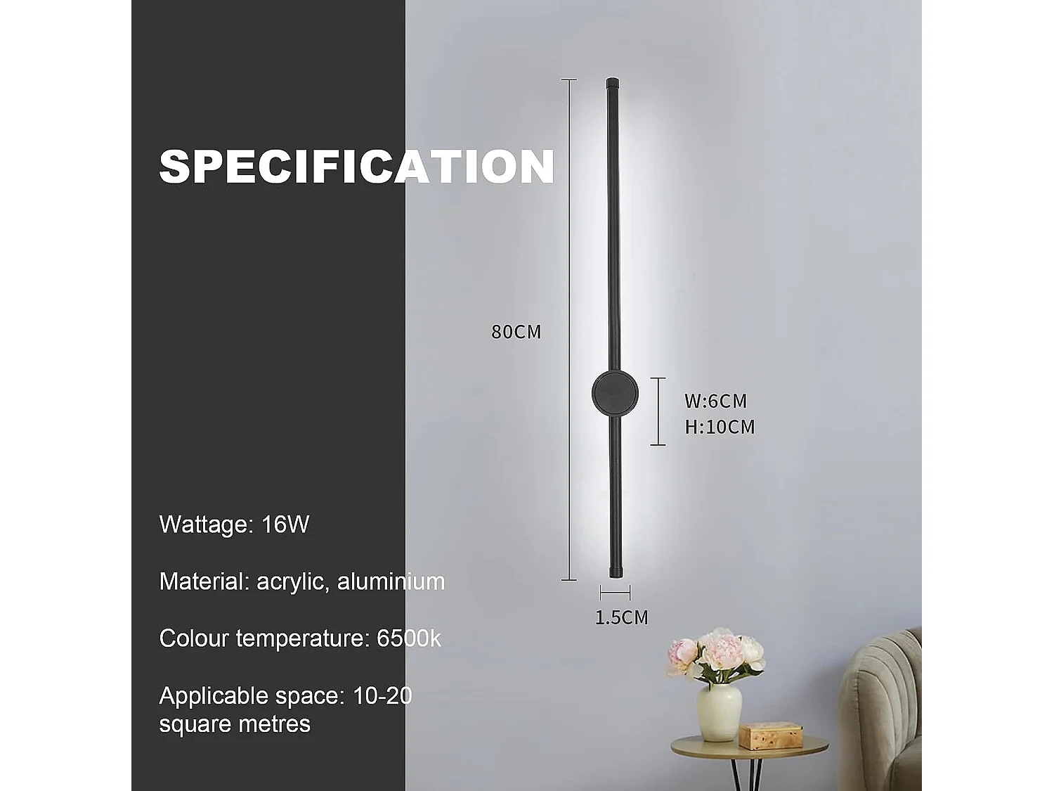 applique murale intérieur, applique murale led 360° rotative 6500k blanc froid, lampe mura